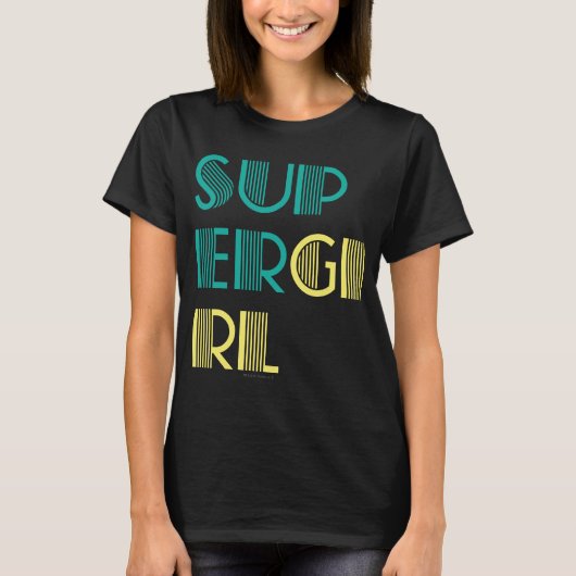 スーパーガールグリーンとイエロー Tシャツ (正面)