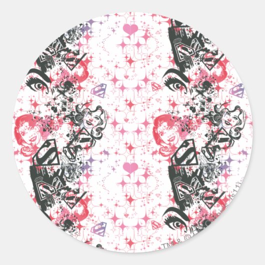 スーパーガールコラージュのパターン ラウンドシール (正面)