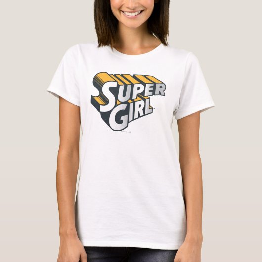 スーパーガールシルバーとオレンジのロゴ Tシャツ (正面)