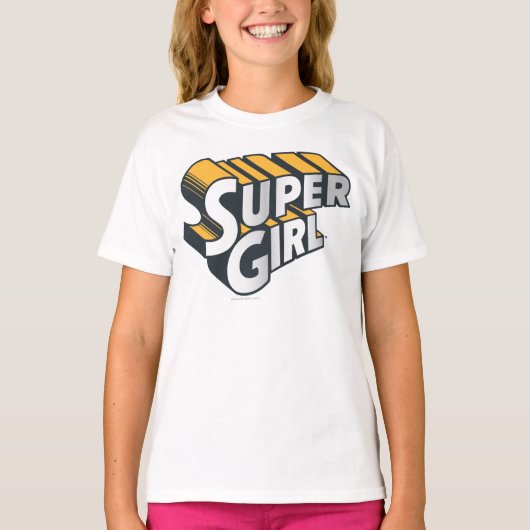 スーパーガールシルバーとオレンジのロゴ Tシャツ (正面)