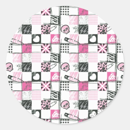 スーパーガールスカルとピンパターン ラウンドシール (正面)