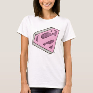 スーパーガールスケッチピンクのロゴ Tシャツ