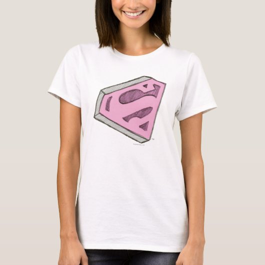 スーパーガールスケッチピンクのロゴ Tシャツ (正面)