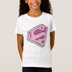 スーパーガールスケッチピンクのロゴ Tシャツ