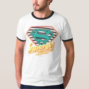 スーパーガールストライプのロゴ Tシャツ