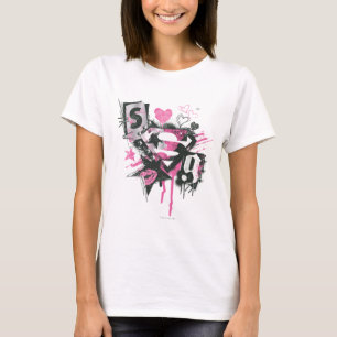 スーパーガールスピルと落書きコラージュ Tシャツ