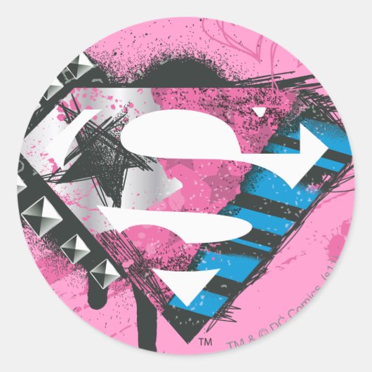 スーパーガールハートのロゴ ラウンドシール (正面)