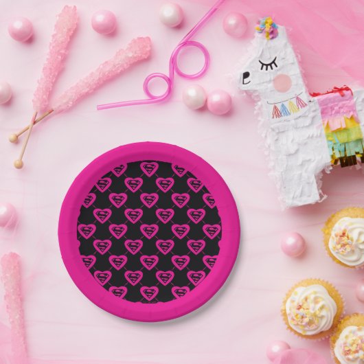 スーパーガールハート対角パターン ペーパープレート (パーティー)