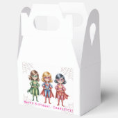 スーパーガールヒーローの誕生日パーティーのための女の子 フェイバーボックス (見開き)