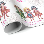 スーパーガールヒーローの誕生日パーティーのための女の子 ラッピングペーパー (ロールコーナー)