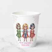 スーパーガールヒーローの誕生日パーティーのための女の子 紙コップ (正面)