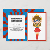スーパーガールヒーローの誕生日招待状 招待状 (正面/裏面)