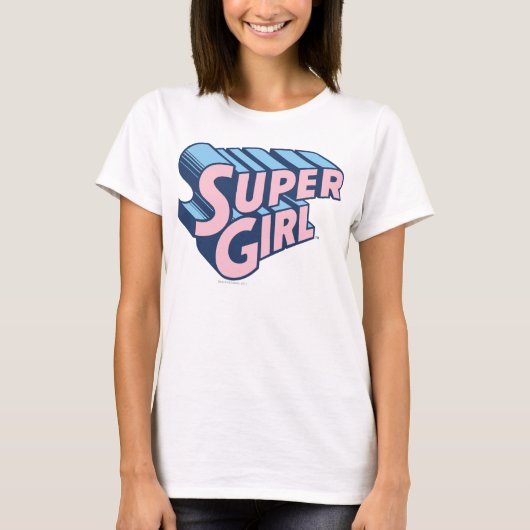 スーパーガールピンクとブルーのロゴ Tシャツ (正面)