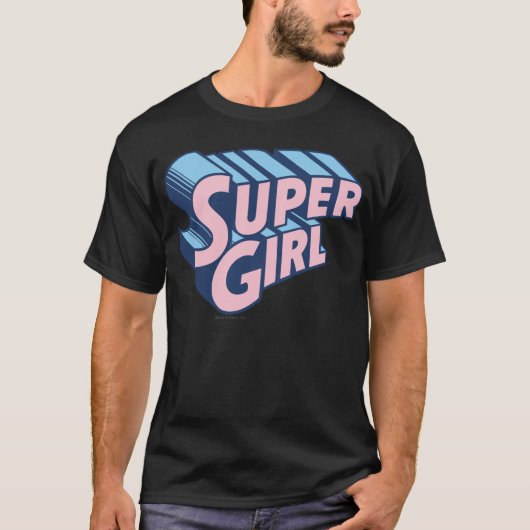 スーパーガールピンクとブルーのロゴ Tシャツ (正面)
