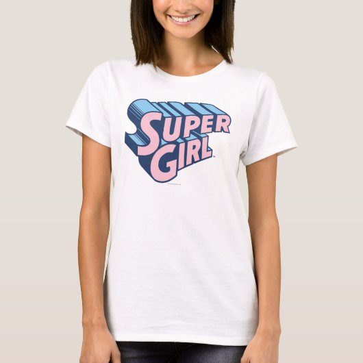 スーパーガールピンクとブルーのロゴ Tシャツ (正面)