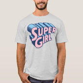 スーパーガールピンクとブルーのロゴ Tシャツ (正面)