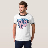 スーパーガールピンクとブルーのロゴ Tシャツ (正面フル)