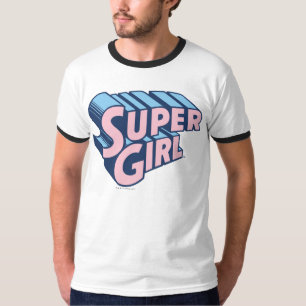 スーパーガールピンクとブルーのロゴ Tシャツ