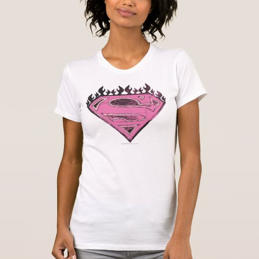 スーパーガールピンクの炎のロゴ Tシャツ (正面)