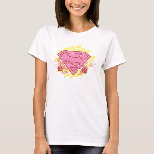 スーパーガールピンクの花 Tシャツ (正面)