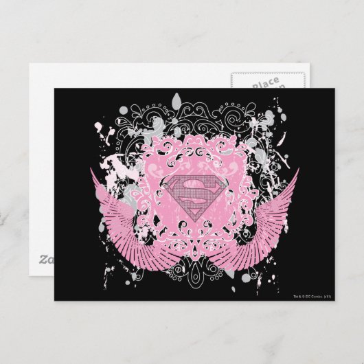スーパーガールピンクウィングデザイン ポストカード (正面/裏面)