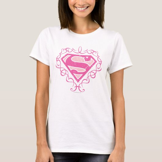スーパーガールピンクストライプ色 Tシャツ (正面)