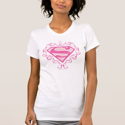 スーパーガールピンクストライプ色 Tシャツ (正面)