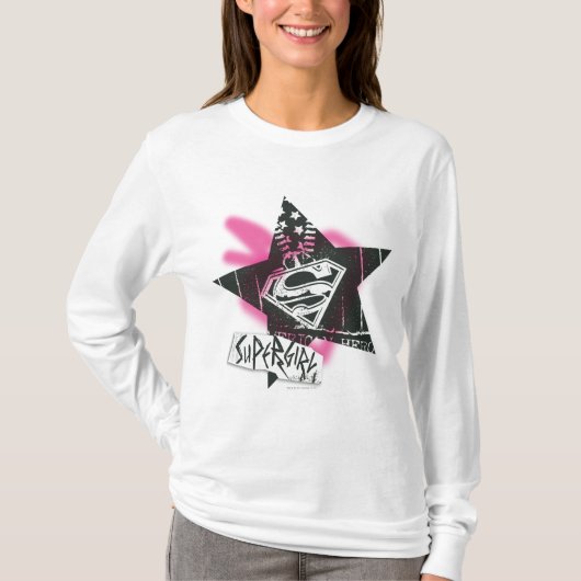 スーパーガールピンクスプレー絵を描ススター Tシャツ (正面)