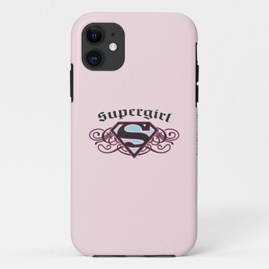 スーパーガールピンストリップブラックとピンク Case-Mate iPhoneケース (裏面)