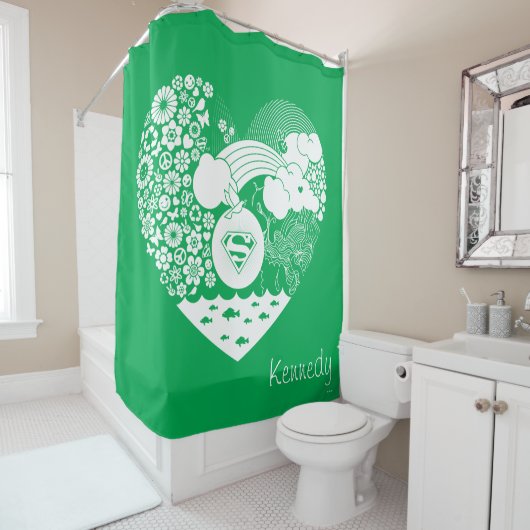 スーパーガールフローラ平和ハートグラフィック シャワーカーテン (インサイチュ)