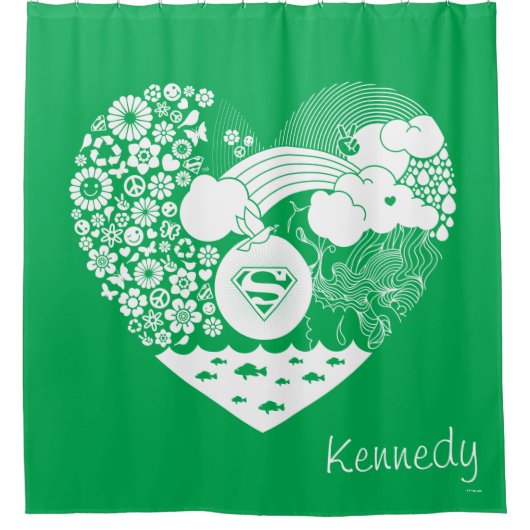スーパーガールフローラ平和ハートグラフィック シャワーカーテン (正面)