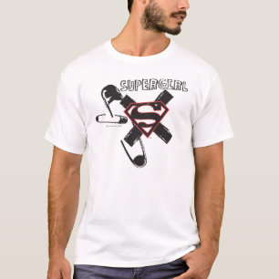 スーパーガールブラックの安全ピン Tシャツ