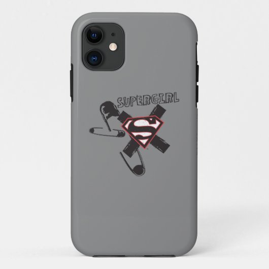 スーパーガールブラック安全ピン Case-Mate iPhoneケース (裏面)