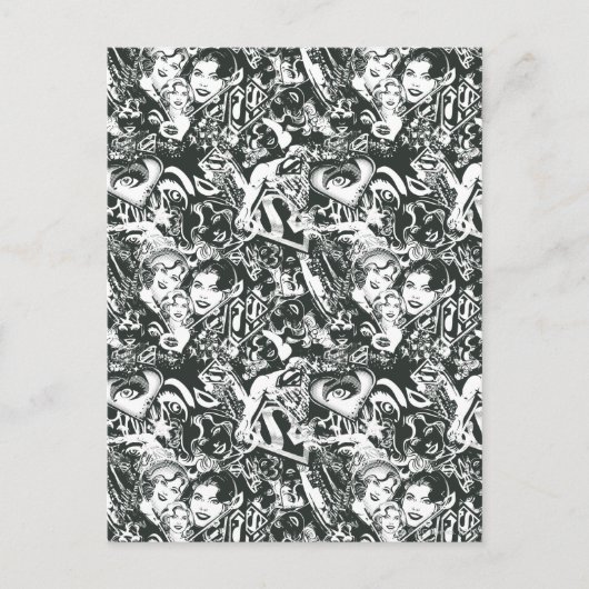 スーパーガールブラック&ホワイトコラージュ ポストカード (正面)