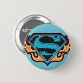 スーパーガールブルーロゴと炎 缶バッジ (正面&裏面)