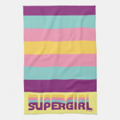 スーパーガールレトロカラーシフトグラフィック キッチンタオル (縦)