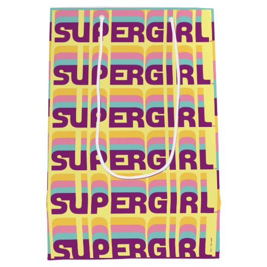 スーパーガールレトロカラーシフトグラフィック ミディアムペーパーバッグ (裏面)