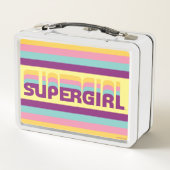 スーパーガールレトロカラーシフトグラフィック メタルランチボックス (裏面)