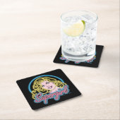 スーパーガールレトロネオンライトグラフィック スクエアペーパーコースター (インサイチュ)