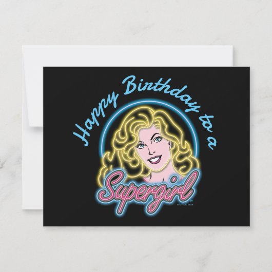 スーパーガールレトロネオンライトグラフィック ノートカード (正面)