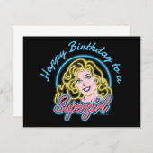 スーパーガールレトロネオンライトグラフィック ノートカード (正面/裏面)