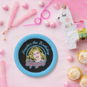 スーパーガールレトロネオンライトグラフィック ペーパープレート (パーティー)