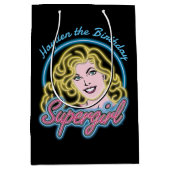 スーパーガールレトロネオンライトグラフィック ミディアムペーパーバッグ (正面)
