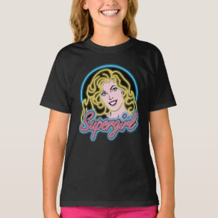 スーパーガールレトロネオンライトグラフィック Tシャツ