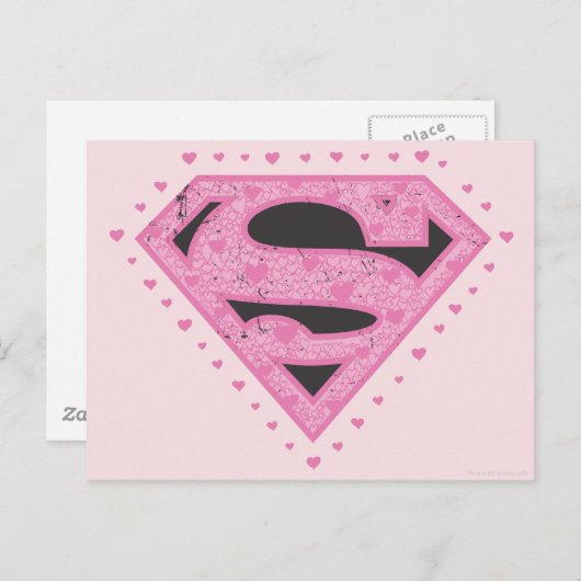 スーパーガール動揺してロゴブラックとピンク ポストカード (正面/裏面)