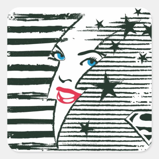 スーパーガール稲妻付き顔 スクエアシール (正面)