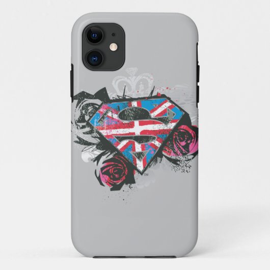 スーパーガール英国国旗とバラ Case-Mate iPhoneケース (裏面)