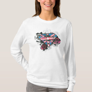 スーパーガール英国国旗とバラ Tシャツ