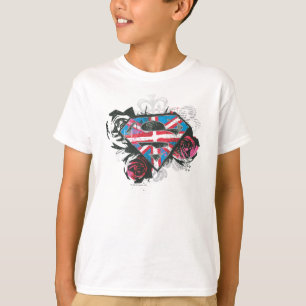 スーパーガール英国国旗とバラ Tシャツ
