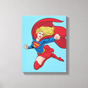 スーパーガール飛んでいるアップターイラストレーション キャンバスプリント